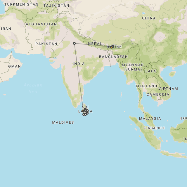 Sri Lanka, India, Bhutan