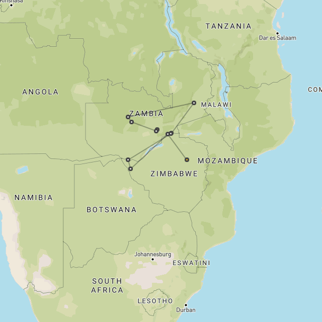 Kafue, Luangwa, Zambezi, Falls, Hwange & Mana